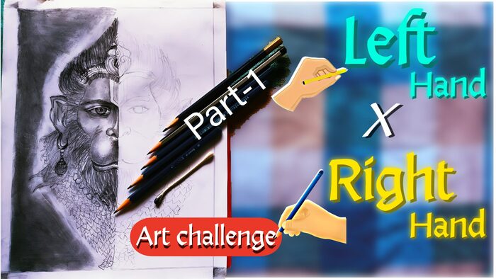 Left Hand vs Right Hand Art Challenge – Hanuman Sketch – YouTube Thumbnail